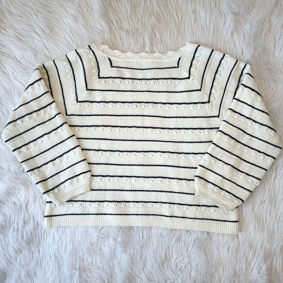 Marine Layer Sara Breton Striped Square Neck Striped Balloon Sleeve Sweater - Picture 8 of 13